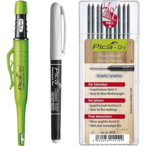 vasalat Pica Permanent Marker + Pica Dry Tieflochmarker Graphit + 10 Ersatzminen