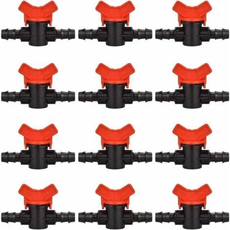 12 PCS Garden Hose Tap, 16mm Irrigation Hose Valve, Plastic Shut-Off Valve Fitting for Outdoor Garden Water Valve Control (Black + Red)