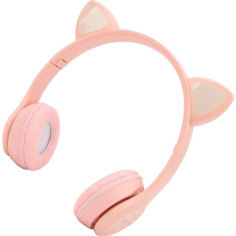 P47M kabellose Kopfhörer, niedliche Katzenohren, LED-Licht, 400 mAh Akku, pink, ideal für Spiele, Musik und mobile Geräte. (1/5)