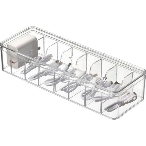 Kabelmanagementbox mit Deckel, 26 x 10 x 6 cm, Schreibtisch-Kabelorganizer mit Fächern