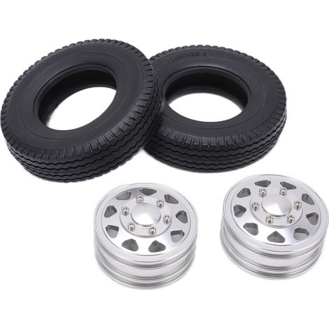 Stück Metall-Vorderradnaben mit 22 mm breiten Gummireifen für Tamiya 1/14 RC-Sattelzugmaschine, silber (1/5)