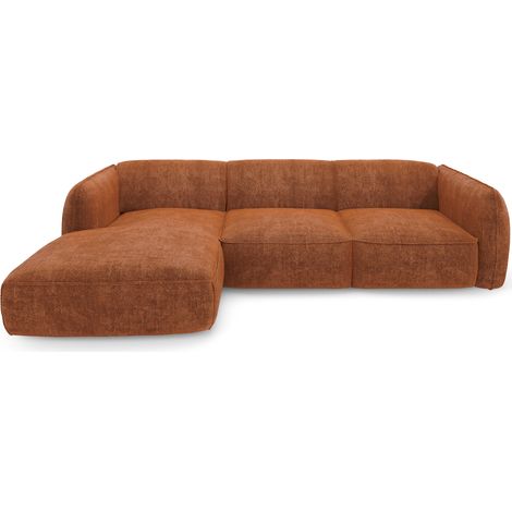Canapé d'angle gauche 5 places en velours tramé terracotta LIVIA (1/5)