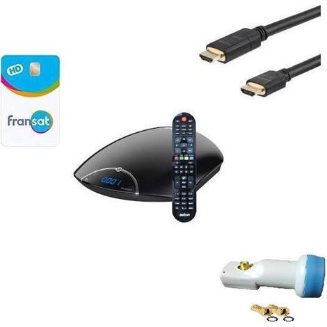 ASTON Récepteur TV satellite HD CONNECT + Carte Viacess Fransat PC6 + Câble HDMI+LNB HD ME