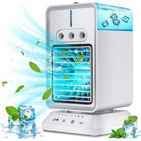 Condizionatore d'aria portatile silenzioso 3 in 1: ventilatore, umidificatore, raffrescatore d'aria, serbatoio da 300 ml, 3 velocità, oscillazione a 70°. (1/4)