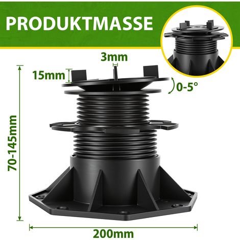 Wolketon Höhenverstellbarer Platten-Stellfuß 75-145 mm mit 0-5 % Gefälleausgleich für Keramik Stein Beton 50er Set (1/4)