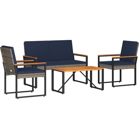 Gartenmöbel Set 4 pcs Grau und Marineblau Poly-Rattan vidaXL