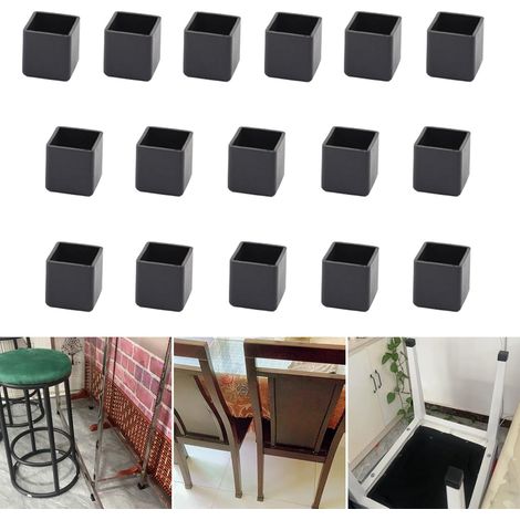 16 Protections de sol, Embouts carrés 20x20 mm, Silicone noir, Pour pieds de chaise, Meubles et tabourets (1/5)