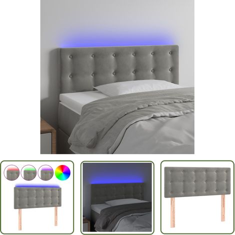 The Living Store Tête de lit à LED Gris clair 80x5x78/88 cm Velours - Tête De Lit Led - Tête De Lit Velours - Tête De Lit Moderne - Éclairage Led - Support Lombaire (1/5)