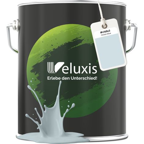 Pittura murale azzurro-grigio opaca per interni – Copertura classe 1, senza COV, senza primer, a goccia – Soggiorno e camera da letto – 5 L – Veluxis (Ocean Blue)