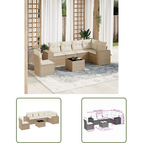 The Living Store Salon de jardin avec coussins 7 pcs beige résine tressée - Ensemble Salon De Jardin - Meuble De Jardin - Résine Tressée - Rotin Synthétique - Mobilier Extérieur (1/3)