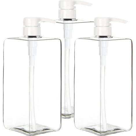 Set mit 3 leeren 1-Liter-Shampoo-Pumpflaschen aus Kunststoff (300 ml), Pumpspender