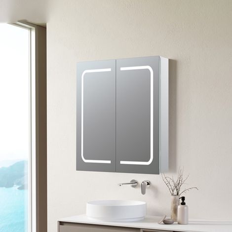 Signature Florence 2-Door LED Mirrored Bathroom Cabinet with Demister Pad 700mm H x 600mm W (1/4)