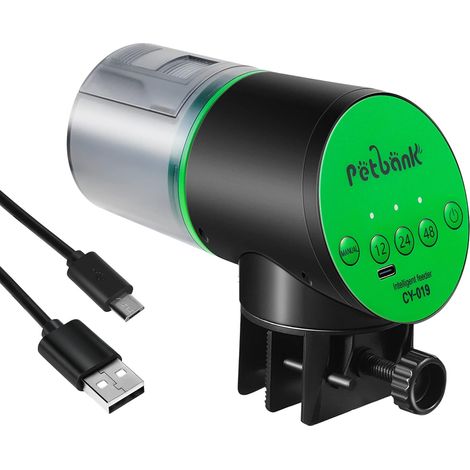 Aquarium Distributeur Automatique pour Poisson - Nourrisseur de Poissons Rechargeable avec Minuterie et Câble USB, 200ml Distributeur de Nourriture pour Poissons pour Les Vacances, Vert (1/5)