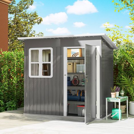 Abri de jardin en acier avec porte verrouillable, fenêtre et aérations. 2,2 x 1,3 m. Gris.