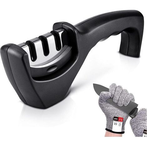 Afilador de cuchillos profesional Ulisem - Fácil de usar - Antideslizante - Afilador de cocina - Estable - GRATIS: Corte