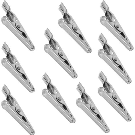 Pince Crocodile en Acier Inoxydable 10 Pièces pour Test et Câblage Argenté, Usage Temporaire sur Fil Électronique, Résistance à Corrosion, Poignée Différente (1/5)