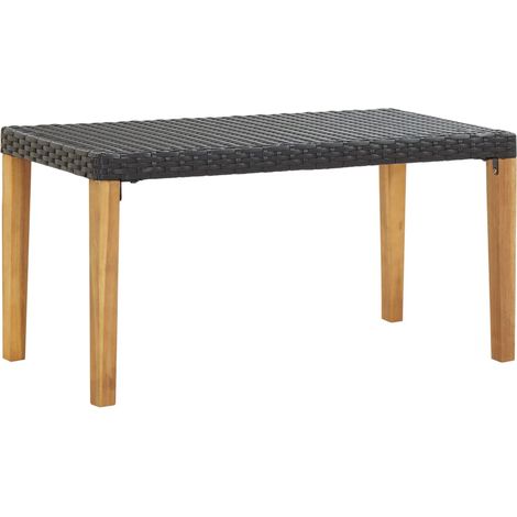 Gartenbank 120 cm Schwarz Poly Rattan und Massivholz Akazie