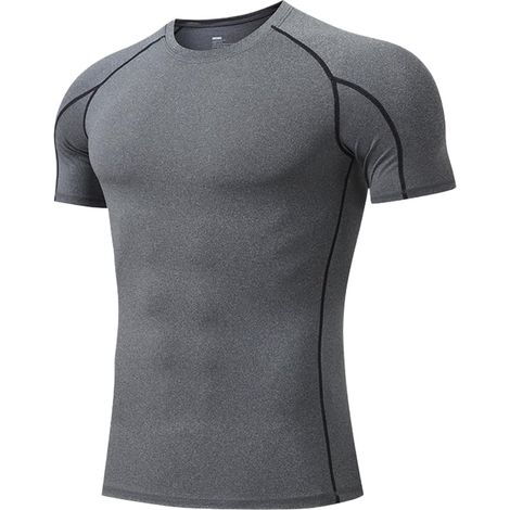 T-shirt da allenamento da uomo ad asciugatura rapida - Traspirante - Vestibilità elasticizzata - Grigio - XL (1/5)