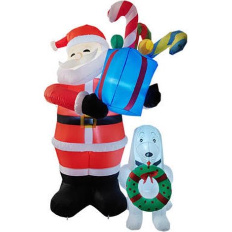 Papá Noel inflable con perro y regalos StarryLights 210 cm (1/3)