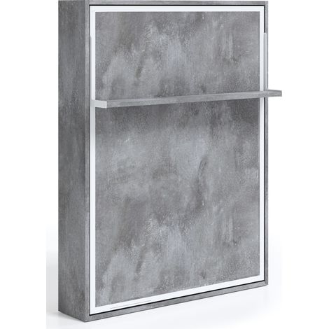 Lit escamotable vertical 120x190 avec étagère Habitat-Coffrage Blanc-Façade Carbone (1/5)