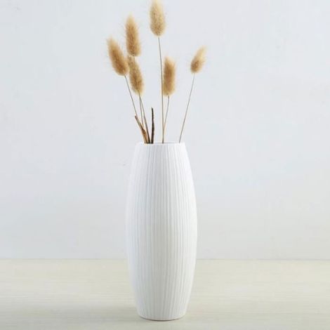 Vase - Céramique - Pour Fleurs Et Herbe De Pampa - Décoration Bureau Ou Intérieur - Blanc - 22,5 X 5,8 Cm - 1 Pièce (1/4)