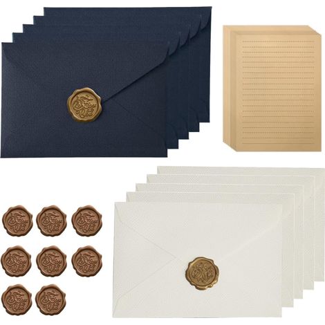 10 Enveloppes Vintage Bleues et Blanches avec Papier A5 et Sceaux (1/5)