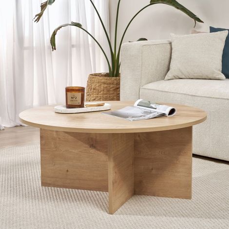 Couchtisch Simbario, Rund, Tischplatte in Holz, Farbe Braun, 90x90x40 cm, Eiche-Braun (1/5)