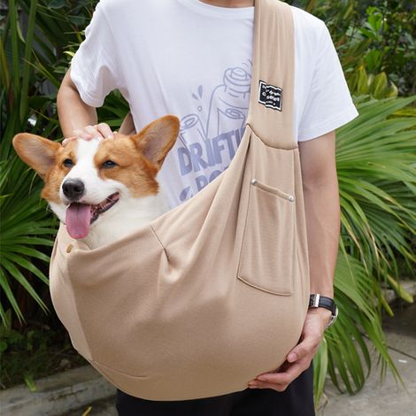 Sac de transport réversible pour petits chiens jusqu'à 7,5 kg, kaki, avec mousqueton et bandoulière, sac à bandoulière confortable pour les promenades et les activités de plein air (1/5)