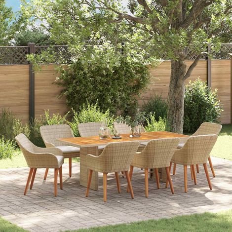 vidaXL Ensemble de salle à manger pour jardin 9 pcs Beige polyrotin (1/5)