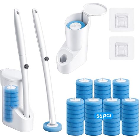 2 Brosses WC Jetable -56 Recharges Brosse WC -Nettoyant WC Intégré (1/5)