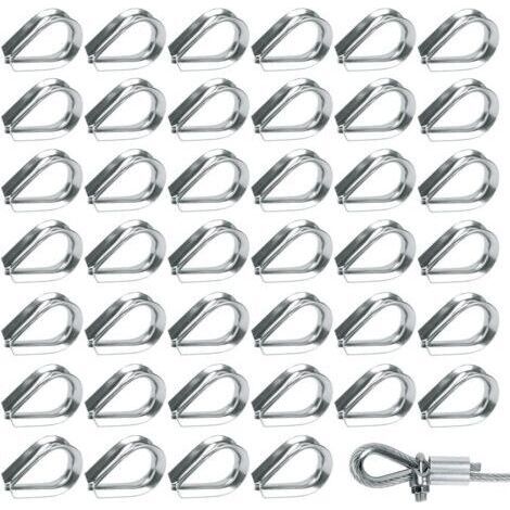 50 Pièces M2 Cosses de Câble Métallique en Acier Inoxydable 304 Cosse Coeur pour Cable Acier pour Câble Métallique 2mm (1/5)