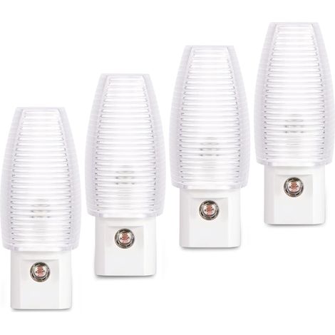 4 luci notturne a LED con spina – Luce bianca calda, con sensore crepuscolare – Ideali per camera da letto, bagno, corridoio e scale. (1/4)