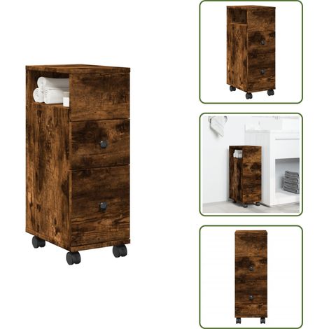 Mobile da bagno in truciolato - vidaXL Mobile da Bagno Stretto con Ruote Rovere Fumo in Truciolato - Mobile da bagno con cassetti