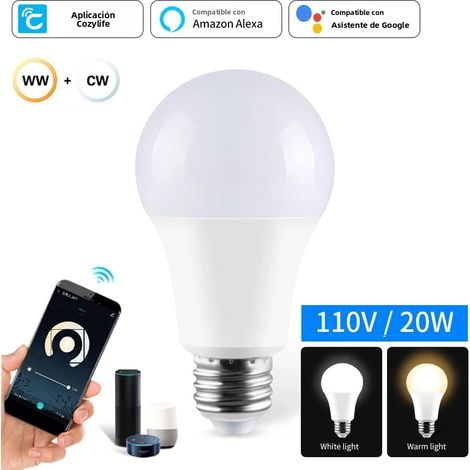 Ampoule LED intelligente WiFi (110V 20W), douille E27, contrôlable à distance via une application et la voix. (1/5)
