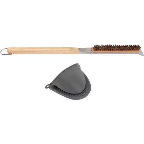 Brosse pour four à pizza, manche long en bois résistant à la chaleur, 53,5 cm, fil d'acier inoxydable amovible, outil de nettoyage pour pierre à pizza et grill.-AquaForge
