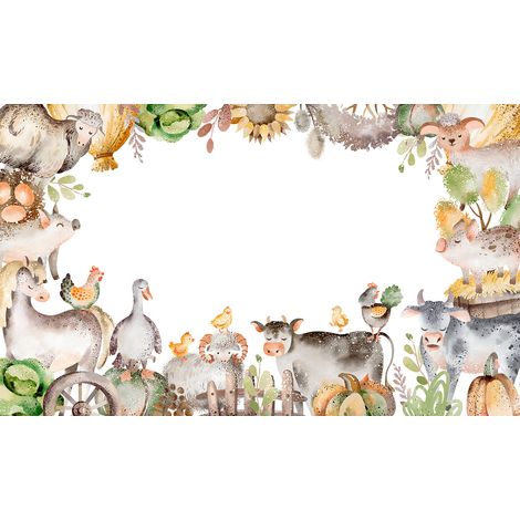 Papier peint panoramique Enfants - Animaux de la Ferme - 325 cm x 195 cm (1/2)