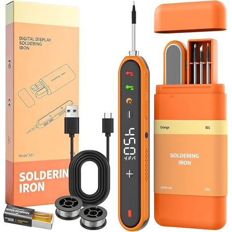 Kit de fer à souder 1600 mAh USB sans fil pour projets de bricolage, orange (1/5)