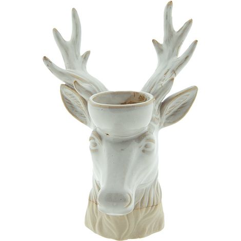 Photophore Renne Porte-Bougie Chauffe-Plat en Porcelaine Beige et Marron 15 x 12 x 21 cm - PANGIVO (1/5)