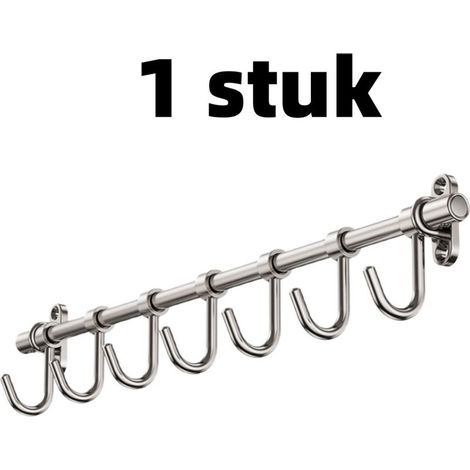 Stainless steel 304 wall-mounted storage hook, no drilling required, 40 cm long, for kitchen and garden, silver (1/5)