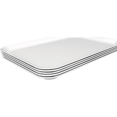 Lot de 5 plats de présentation lisse (L)280 x (P)420 mm, en mélamine blanche, résistant à la chaleur