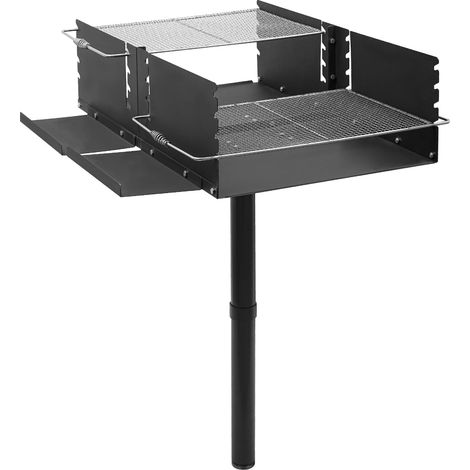 Gril à charbon de bois extra large de style parc, gril d'extérieur à poteau unique, deux grilles réglables avec poignées à ressort et étagère latérale, barbecue pour barbecues en plein air, fêtes, cam