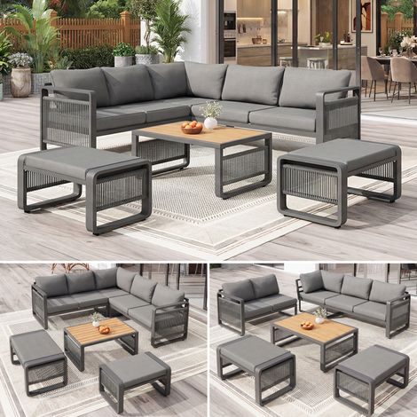 Salon de jardin, en fer, étanche, gris, pour jardin et terrasse, ensemble convivial, pour terrasse balcon jardin, format pratique