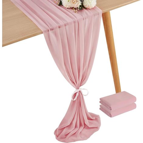 Tischläufer – 2er-Set – Musselin – Hochzeitsdekoration – Puderrosa – 70 x 300 cm (1/5)