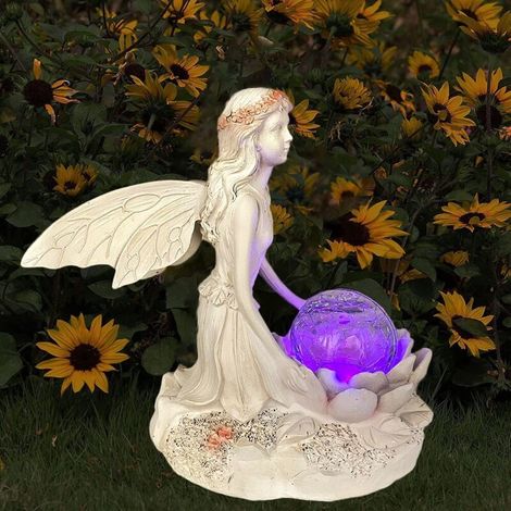 Feenblumen-Feenornamente, Kristallkugel-Statuen für den Garten, Solarleuchten aus Kunstharz