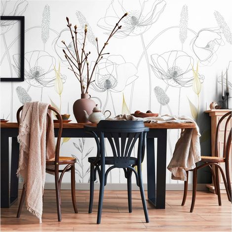 Photo wallpaper Profhome 392121 hot embossed non-woven wallpaper smooth with floral pattern matt white black yellow 1.59 m x 2.8 m (1/4)