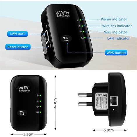 Repeater Wifi - 300 Mbit/s - Mode Répéteur et Point d'Accès - Compatible Routeurs et Appareils Sans Fil - 1 Pièce