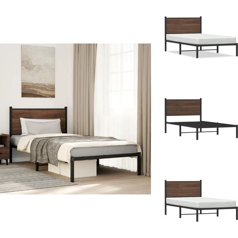 Cadre de lit en métal sans matelas chêne marron 100x190 cm - Cadre De Lit - Lit Double - Lit En Métal - Lit Moderne - Literie (1/5)