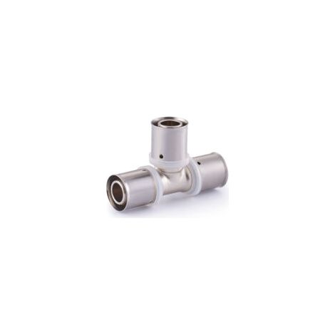 Raccord multicouche à sertir té égal Ø20 – Laiton et aluminium – Double joint torique pour étanchéité – Compatible tubes multicouche (1/2)
