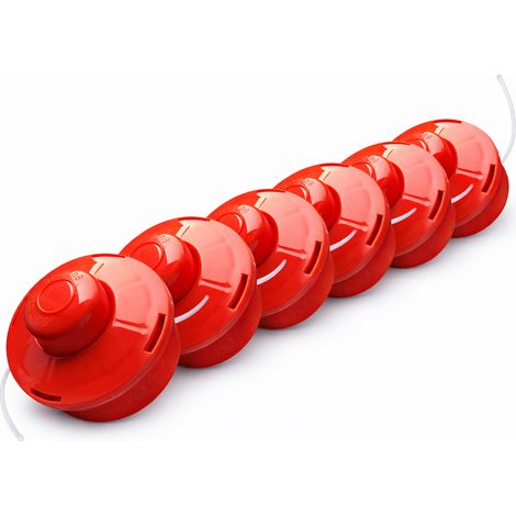 NEMAXX® FS2 Tap & Go cabezal de hilo (cabezal para desbrozadora) – sistema semiautomático doble hilo – para desbrozadora – M10 x 1,25 rosca izquierda – 2 mm – Ø 380 mm – Rojo (6 unidades)