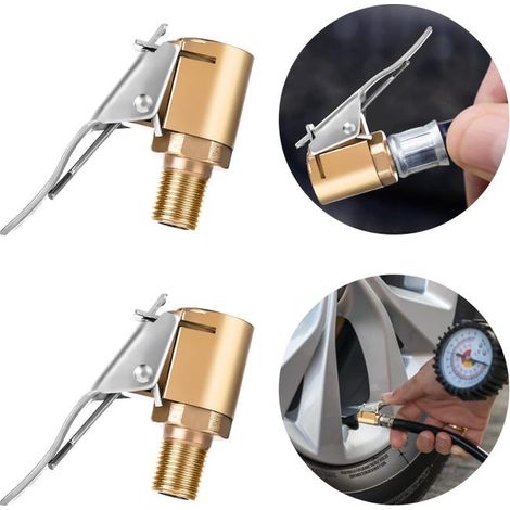Mandrino pneumatico con clip adattatrice, 2 set di gonfiatori per pneumatici con adattatore per valvola di tenuta dell'aria a flusso aperto da 0,8 cm (1/5)